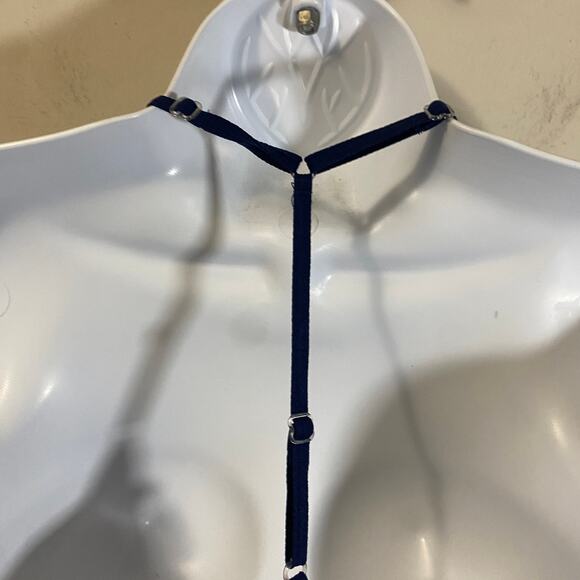 AvidLove NWT Navy Blue Satin & Lace T-Back Chemise Nightie Slip Dress Sz L - Picture 5 of 9